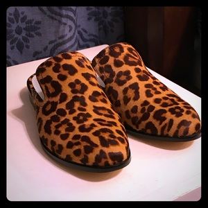 Size 7 leopard print calf-hair mules